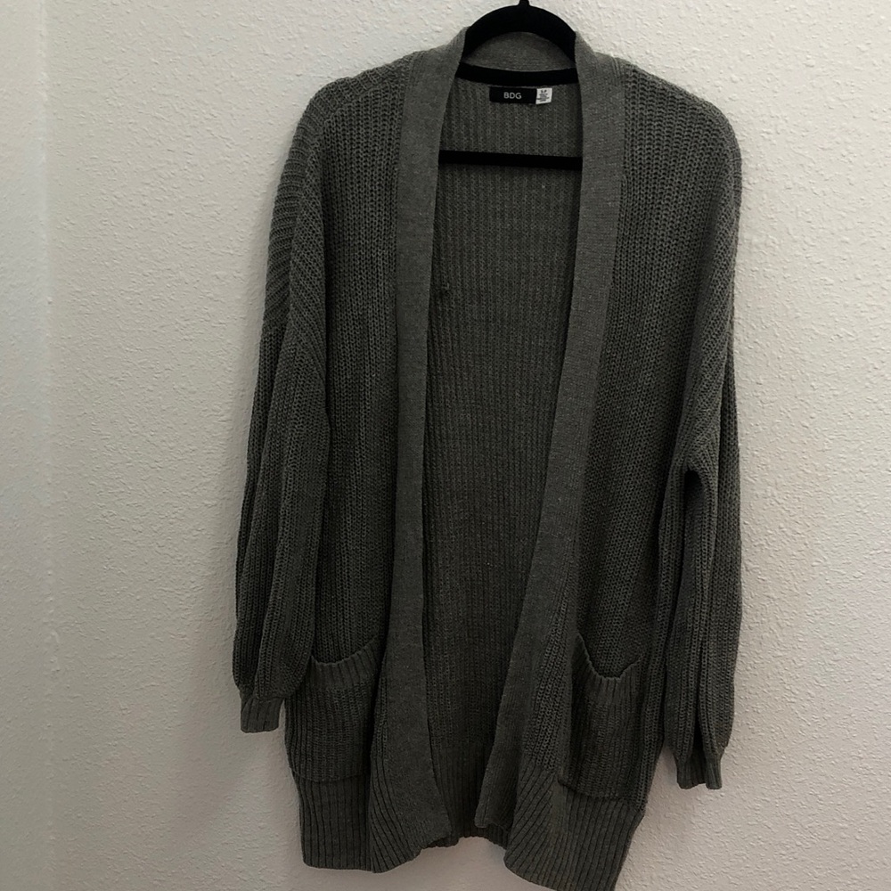 BDG Gray Open-Front Knit Cardigan with Pockets